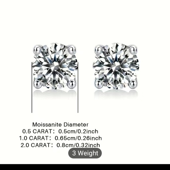 Sparkling .5CT Moissanite Diamond Silver Stud Earrings - Picture 2 of 4